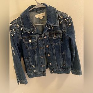 Pilcro XS dark denim jacket with pearls.